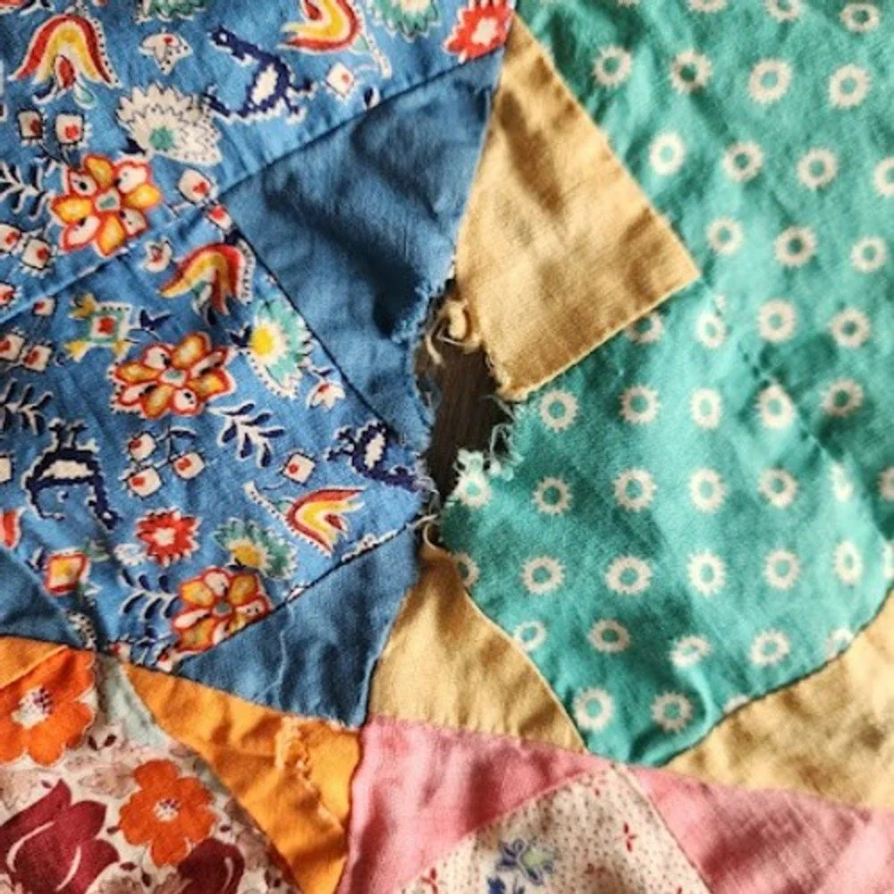 1940s Patchwork Quilt Top Only Feedsack Calico Cross Crown 55x70